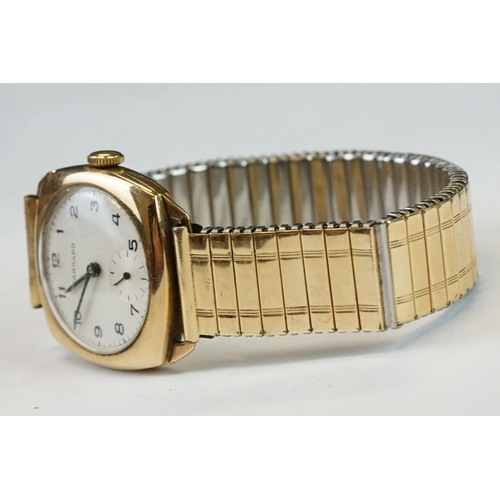 374 - Garrard 9ct yellow gold cased gents wristwatch with silvered seconds dial, Arabic numerals, presenta... 