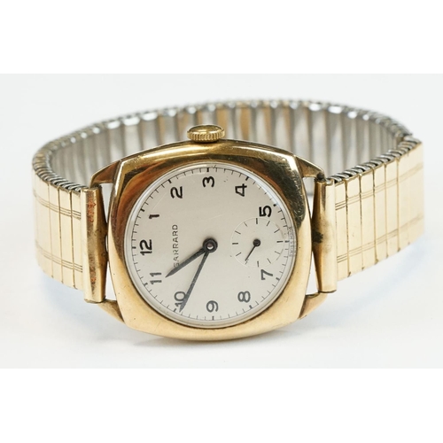 374 - Garrard 9ct yellow gold cased gents wristwatch with silvered seconds dial, Arabic numerals, presenta... 