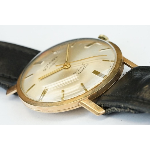 375A - Rotary Incabloc 9ct gold cased gents wristwatch, with silvered dial, gilt baton hour markers, gilt p... 