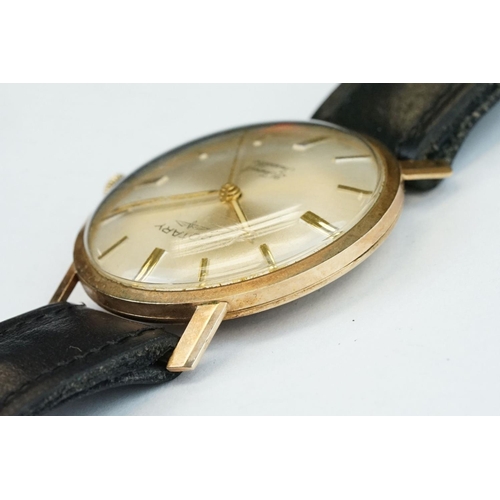 375A - Rotary Incabloc 9ct gold cased gents wristwatch, with silvered dial, gilt baton hour markers, gilt p... 