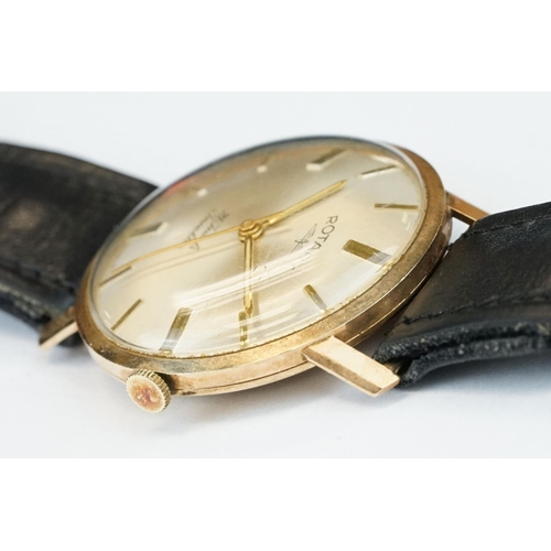 375A - Rotary Incabloc 9ct gold cased gents wristwatch, with silvered dial, gilt baton hour markers, gilt p... 