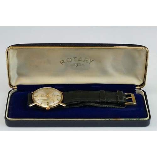 375A - Rotary Incabloc 9ct gold cased gents wristwatch, with silvered dial, gilt baton hour markers, gilt p... 