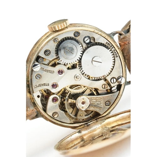 376 - J. W Benson 9ct gold cased ladies wristwatch with circular face, Arabic numerals, poker hands, 15 je... 