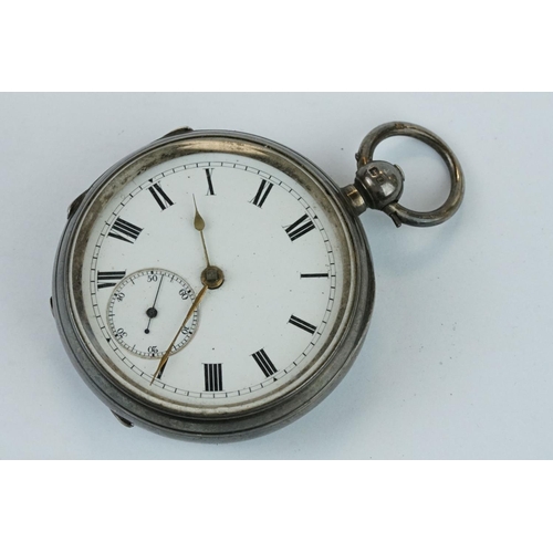 383 - Two early 20th century silver open faced key wind pocket watches with engine turned cases and blank ... 