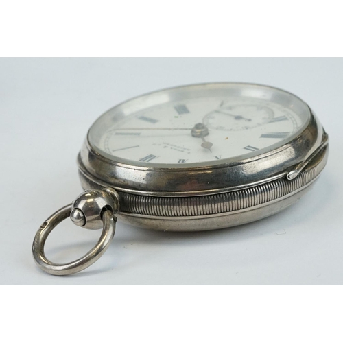 383 - Two early 20th century silver open faced key wind pocket watches with engine turned cases and blank ... 