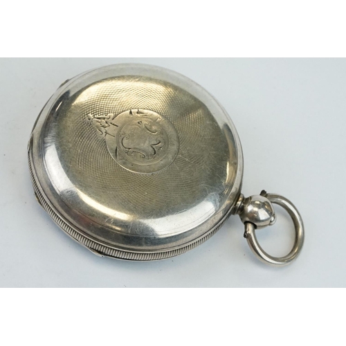 383 - Two early 20th century silver open faced key wind pocket watches with engine turned cases and blank ... 