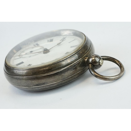 383 - Two early 20th century silver open faced key wind pocket watches with engine turned cases and blank ... 