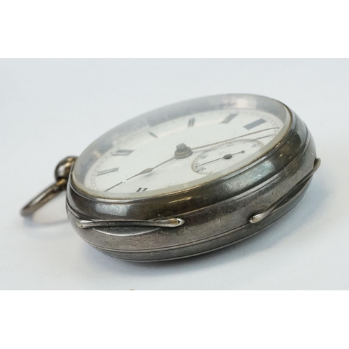 383 - Two early 20th century silver open faced key wind pocket watches with engine turned cases and blank ... 