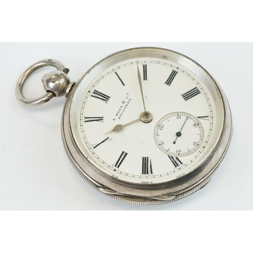 383 - Two early 20th century silver open faced key wind pocket watches with engine turned cases and blank ... 