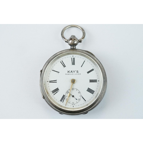 384 - ' Kay's Famous Lever ' silver open face key wind pocket watch, Birmingham 1901, with key, diameter a... 