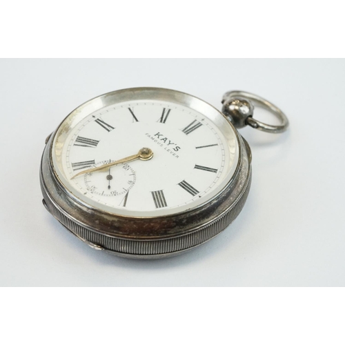 384 - ' Kay's Famous Lever ' silver open face key wind pocket watch, Birmingham 1901, with key, diameter a... 