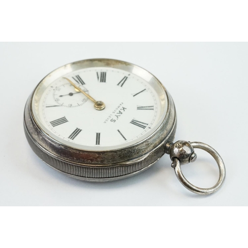 384 - ' Kay's Famous Lever ' silver open face key wind pocket watch, Birmingham 1901, with key, diameter a... 