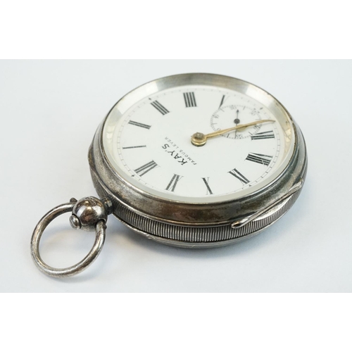 384 - ' Kay's Famous Lever ' silver open face key wind pocket watch, Birmingham 1901, with key, diameter a... 