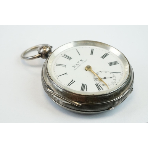 384 - ' Kay's Famous Lever ' silver open face key wind pocket watch, Birmingham 1901, with key, diameter a... 