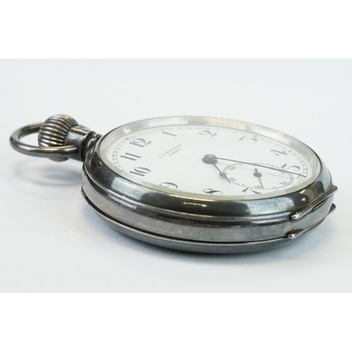 385 - J W Benson silver open face top wind pocket watch, white enamel dial and seconds dial, black Arabic ... 