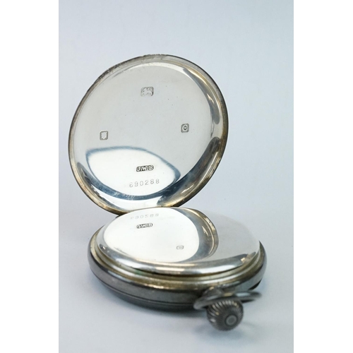 385 - J W Benson silver open face top wind pocket watch, white enamel dial and seconds dial, black Arabic ... 