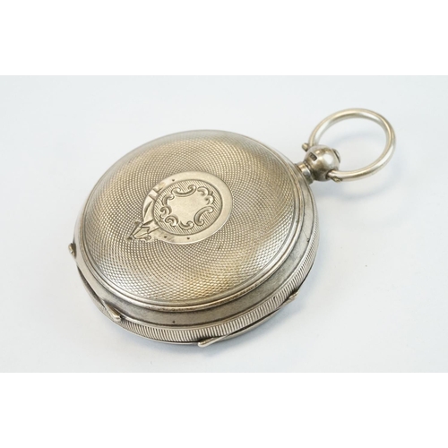 386 - Late Victorian silver open faced key wind pocket watch, Chester 1900, with white enamel dial and sec... 