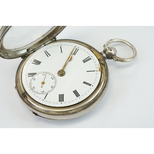 386 - Late Victorian silver open faced key wind pocket watch, Chester 1900, with white enamel dial and sec... 