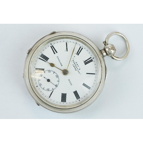 387 - 'Kay's Perfection Lever' silver open face key wind pocket watch, Birmingham 1911, with engine turned... 