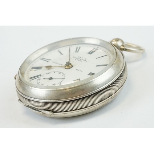 387 - 'Kay's Perfection Lever' silver open face key wind pocket watch, Birmingham 1911, with engine turned... 