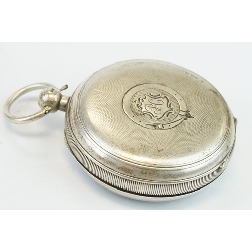 387 - 'Kay's Perfection Lever' silver open face key wind pocket watch, Birmingham 1911, with engine turned... 