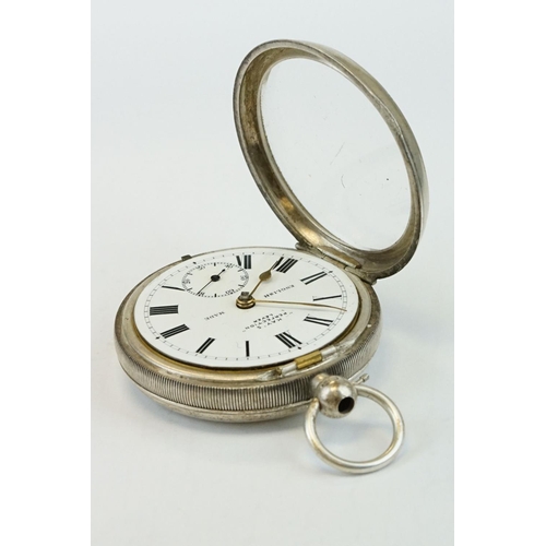 387 - 'Kay's Perfection Lever' silver open face key wind pocket watch, Birmingham 1911, with engine turned... 