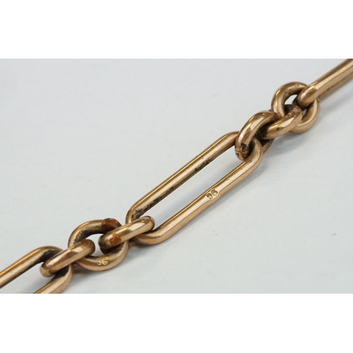 390 - 9ct Rose gold bar link albert watch chain, each link marked 9c and a 9ct rose gold toggle and T-bar,... 