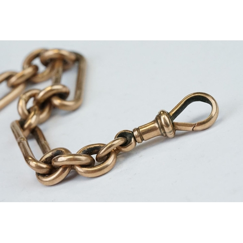 390 - 9ct Rose gold bar link albert watch chain, each link marked 9c and a 9ct rose gold toggle and T-bar,... 