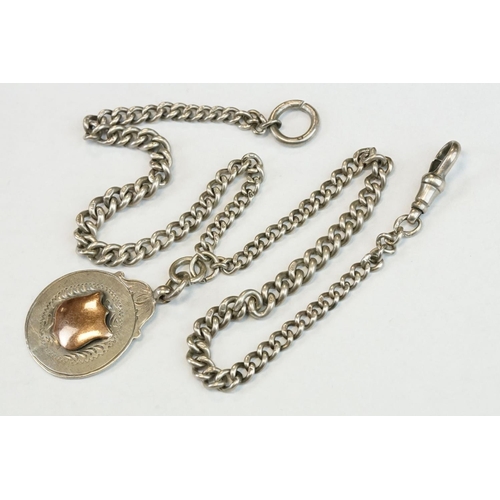 391 - Silver curb link albert watch chain, each link hallmarked, with silver hallmarked toggle and silver ... 