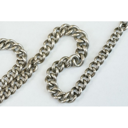 391 - Silver curb link albert watch chain, each link hallmarked, with silver hallmarked toggle and silver ... 