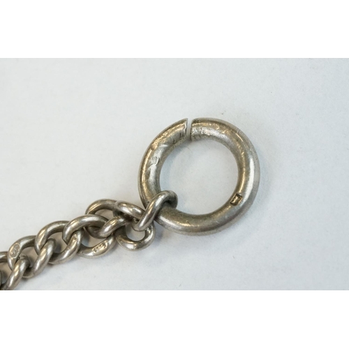 391 - Silver curb link albert watch chain, each link hallmarked, with silver hallmarked toggle and silver ... 