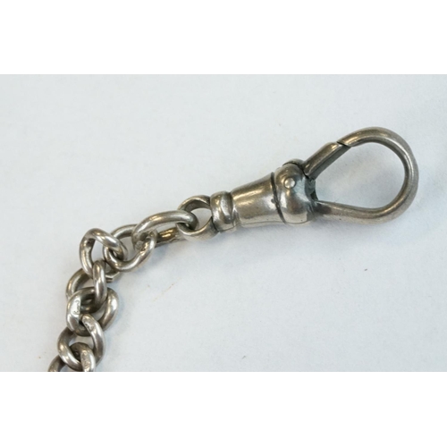 391 - Silver curb link albert watch chain, each link hallmarked, with silver hallmarked toggle and silver ... 