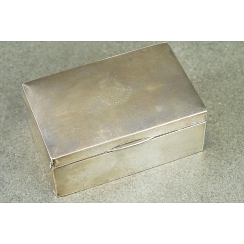 408 - Early George V silver cigarette case, rectangular form, the lid with engraved Royal Engineers crest,... 