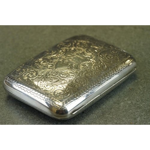 409 - Edwardian silver cigarette case, engraved foliate scroll decoration, engraved personalisation 