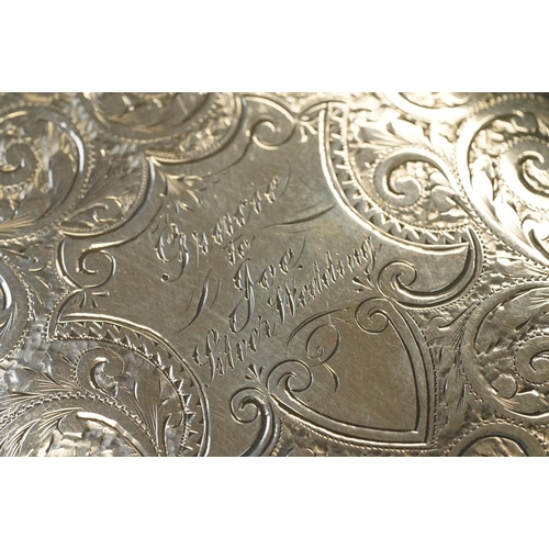 409 - Edwardian silver cigarette case, engraved foliate scroll decoration, engraved personalisation 