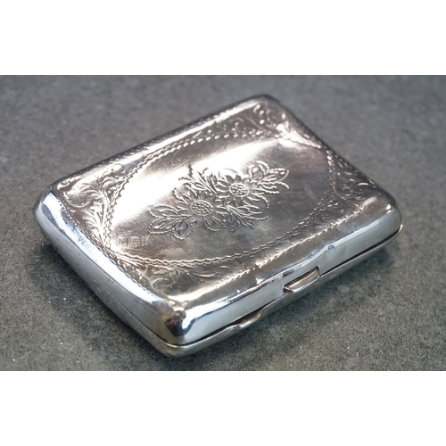 413 - Silver cigarette case, engraved floral and foliate decoration, makers Joseph Gloster, Birmingham 190... 