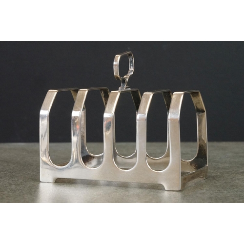 414 - Edwardian silver five bar toast rack, raised on four bun feet, makers TH Hazlewood & Co, Birmingham ... 