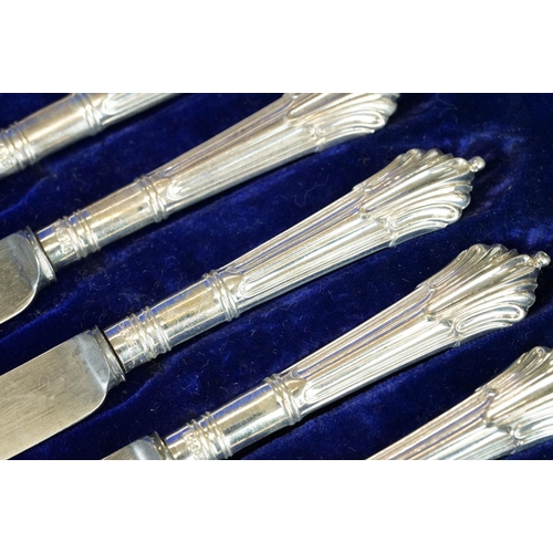 421 - Cased set of six silver demitasse spoons, flared faceted terminal, plain polished, makers John Turto... 