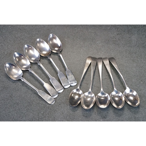 433 - Five Scottish silver teaspoons, Old English pattern, initialled terminal, makers John Zeigler, Edinb... 