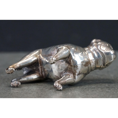 440 - Edwardian silver pin cushion modelled as a pug dog, makers HM & Coy, Birmingham 1906, length approx ... 