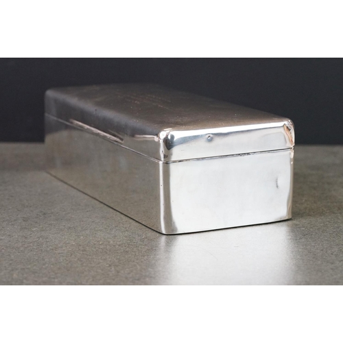 442 - Silver rectangular cigarette box, military interest, presented to ' L.E Chamberlain from the Officer... 