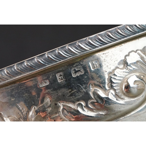 461 - Edwardian silver pedestal fruit bowl, repoussé floral foliate scroll decoration, engraved monogram t... 