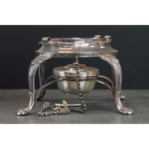 465 - Edwardian silver spirit kettle, the teapot with repoussé floral and foliate decoration throughout, h... 