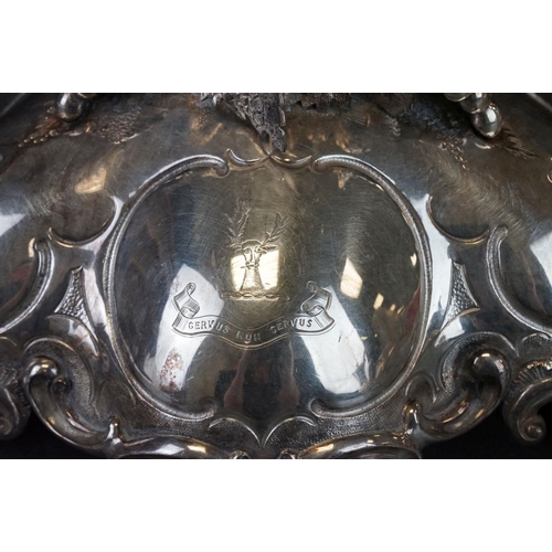 466 - Victorian silver grape tazza, the frosted scalloped bowl with cut glass foliate decoration, the stan... 