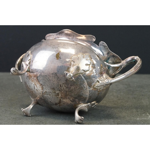 468 - Five piece silver tea service, comprising spirit kettle and stand, teapot, milk jug and twin handled... 