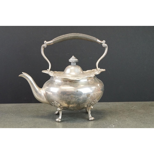 468 - Five piece silver tea service, comprising spirit kettle and stand, teapot, milk jug and twin handled... 