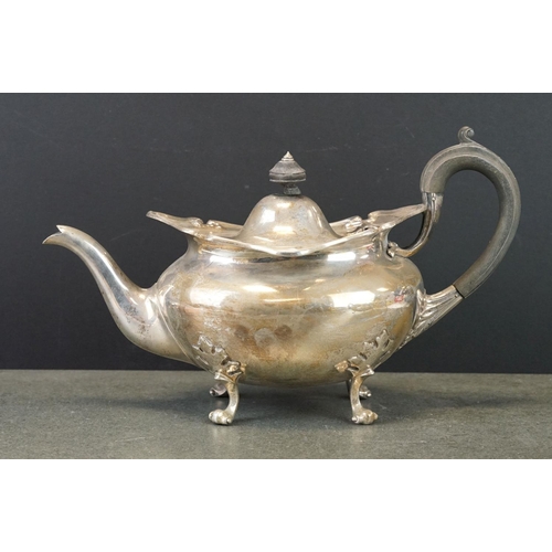 468 - Five piece silver tea service, comprising spirit kettle and stand, teapot, milk jug and twin handled... 