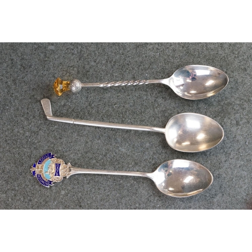 482 - Collection of silver souvenir teaspoons and pickle forks from around the world, to include paste and... 