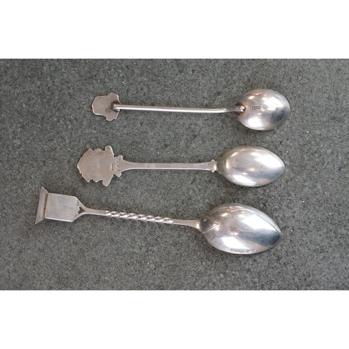 482 - Collection of silver souvenir teaspoons and pickle forks from around the world, to include paste and... 