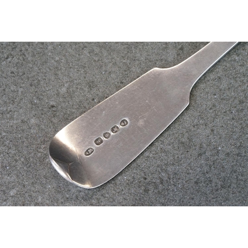 484 - George IV silver basting spoon, fiddle pattern, engraved initials to terminal, makers William Seaman... 